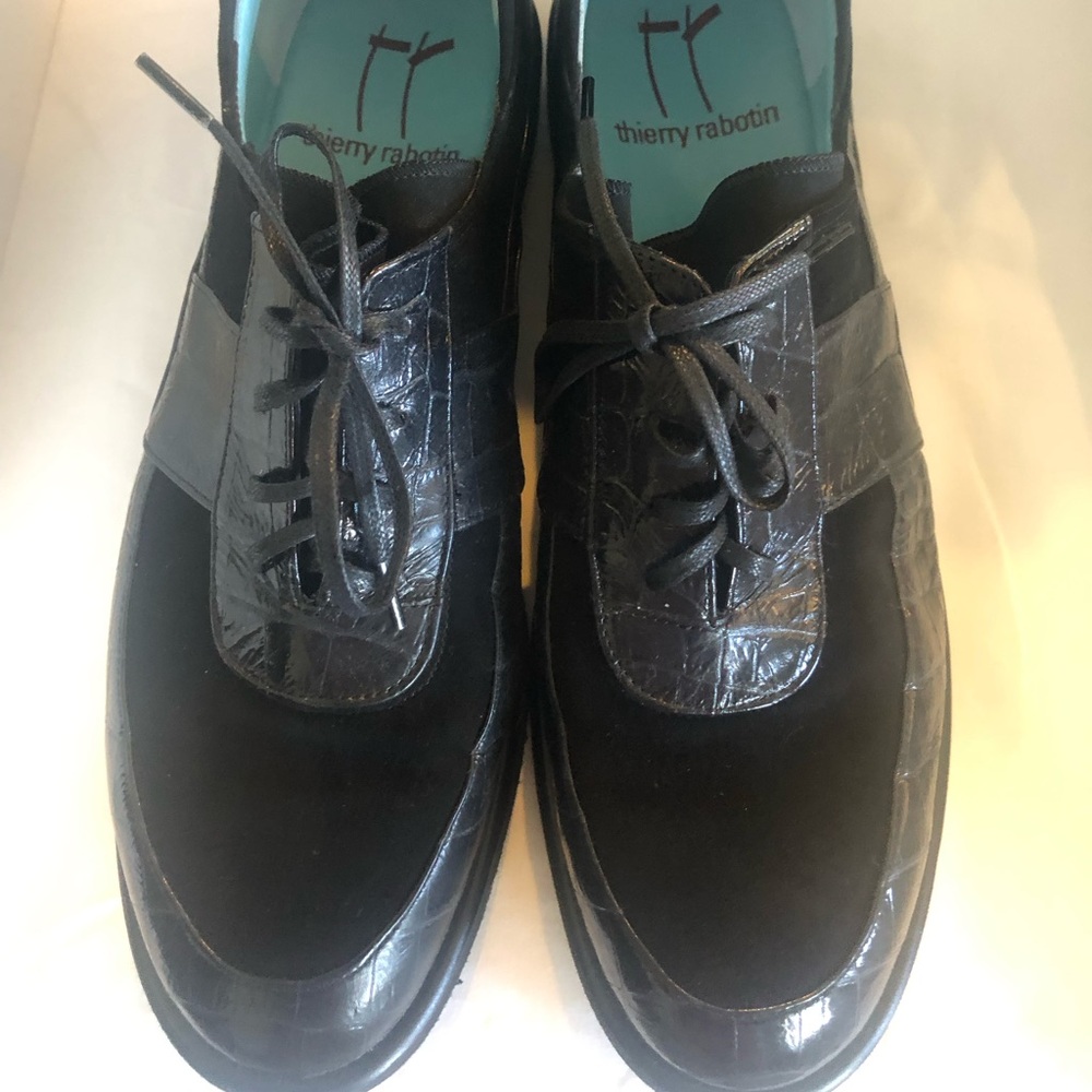Thierry Rabotin black crocodile suede ultra comfort flats